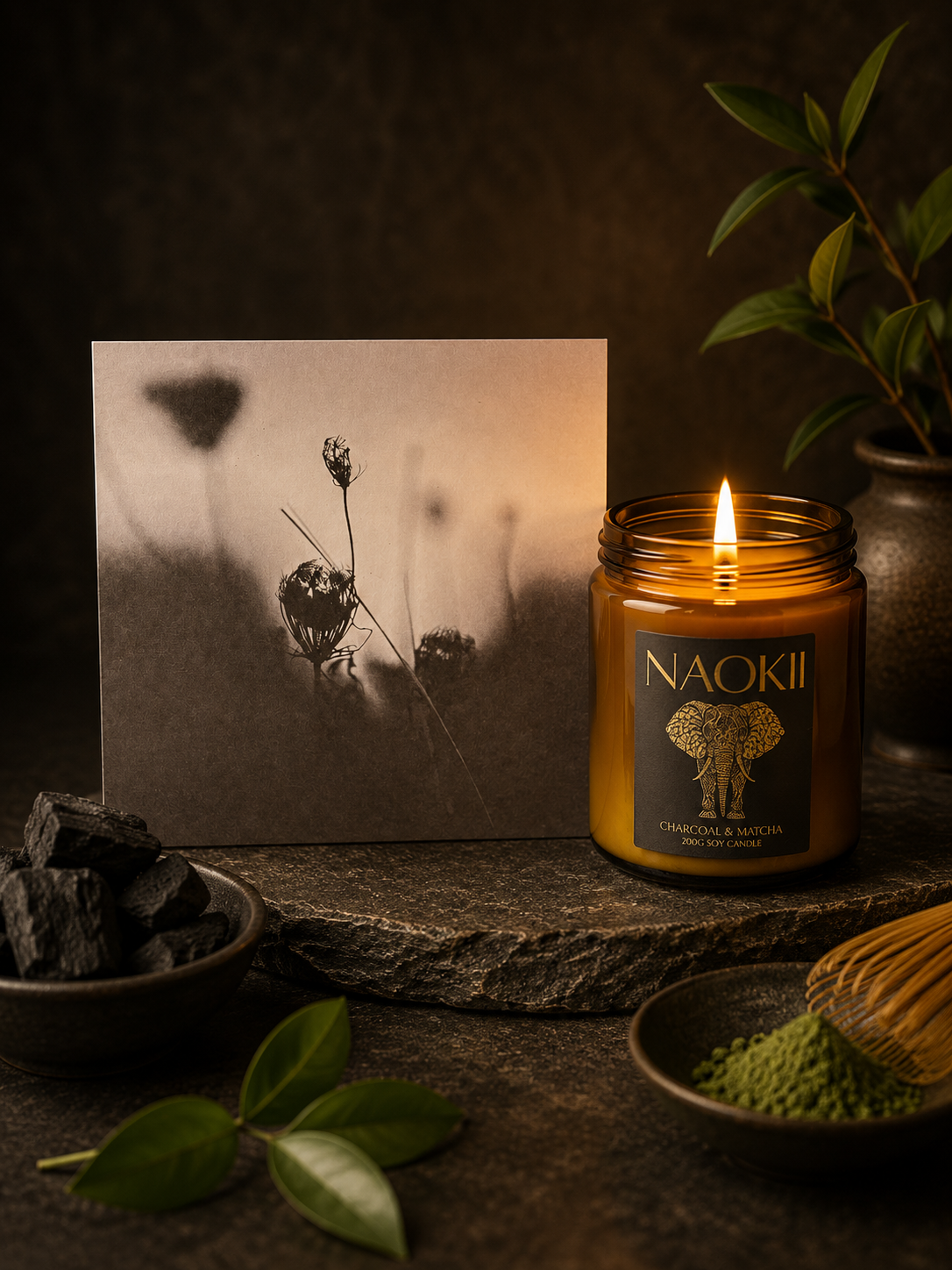 Candle | Charcoal & Matcha | 200g Soy | Hand-Poured by Naokii