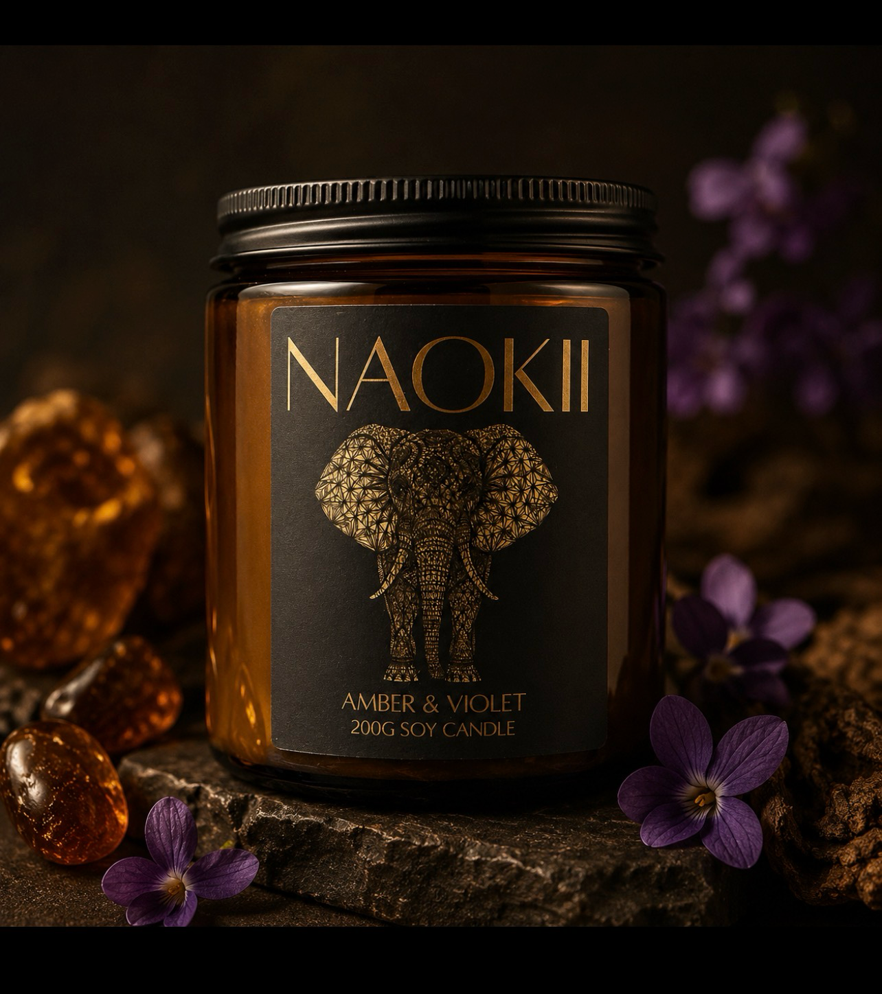 Candle | Amber & Violet | 200g Soy | Hand-Poured by Naokii